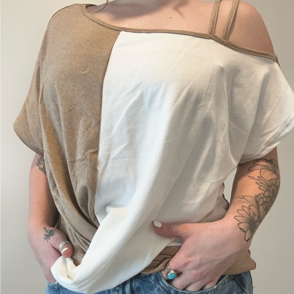 Asymmetric Khaki Strappy Cold Shoulder